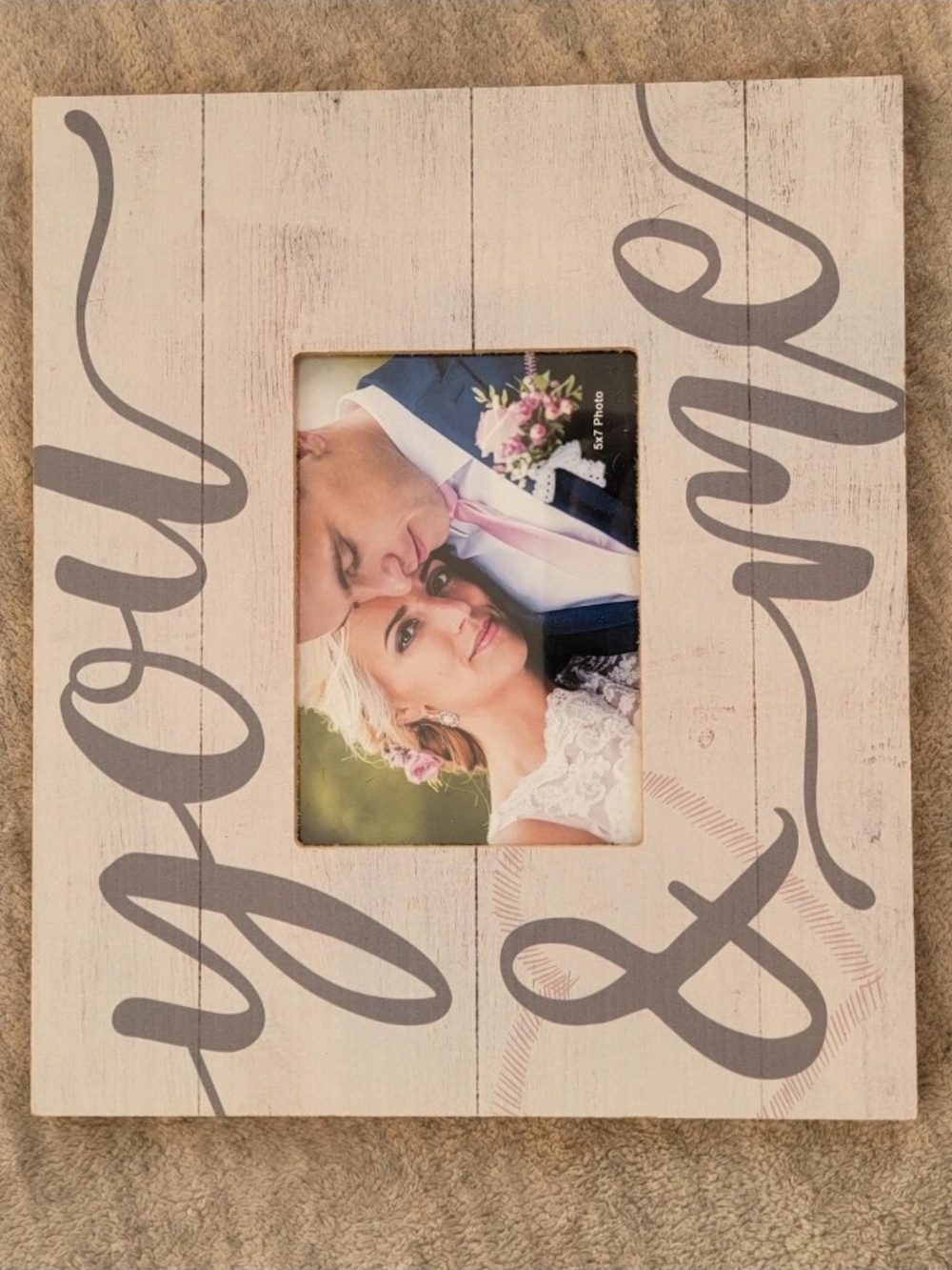 Rustic 'You & Me' White Photo Frame with Gray Script